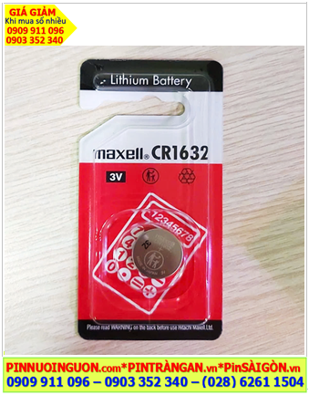 Maxell CR1632-BP1, Pin 3v lithium Maxell CR1632-BP1 (Vỉ đỏ, Xuất xứ NHẬT) chính hãng
